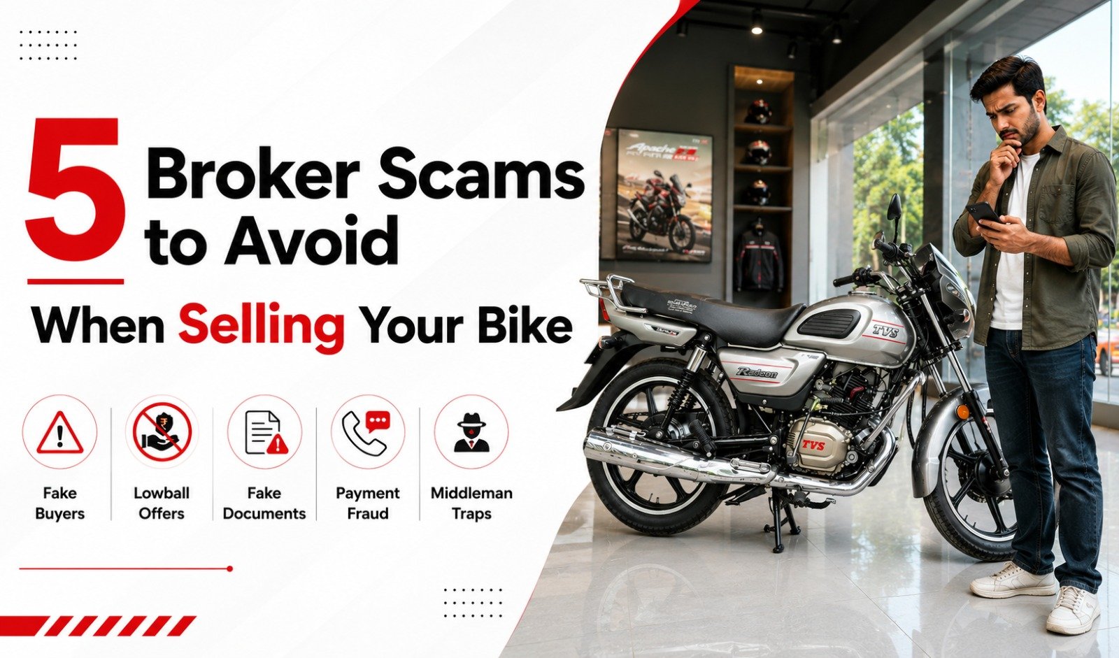 Person reviewing bike sale paperwork to avoid broker scams